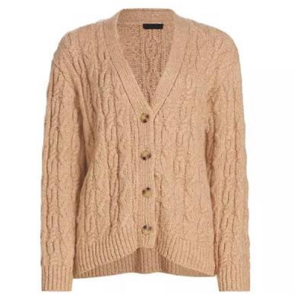 ATM Chunky Cable-Knit Wool Blend Oversized Cardigan Sweater Beige XS S M